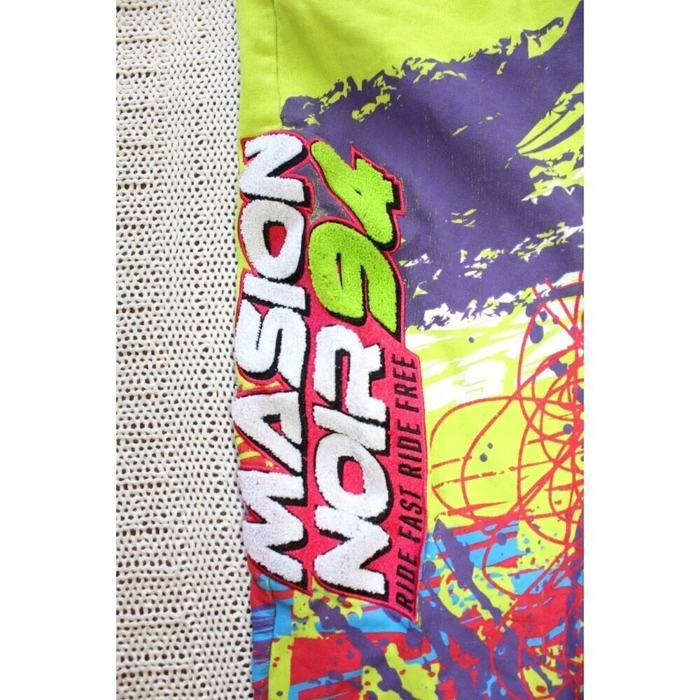 Maison Noir Moto club Men's Pants XL Fleece Joggers all over print Neon Yellow